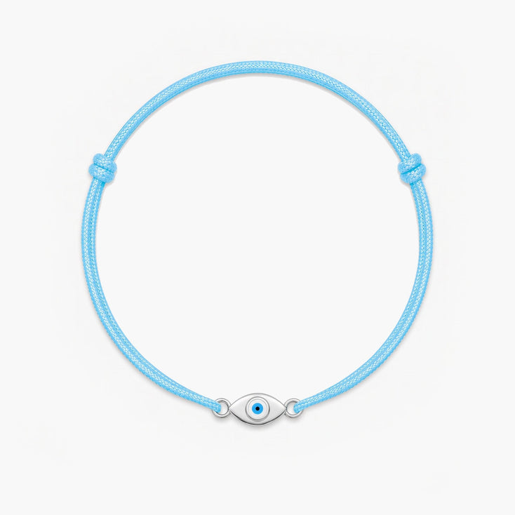 Cord Bracelet With Silver Evil Eye (Light Blue)-Bracelet-Kompsós