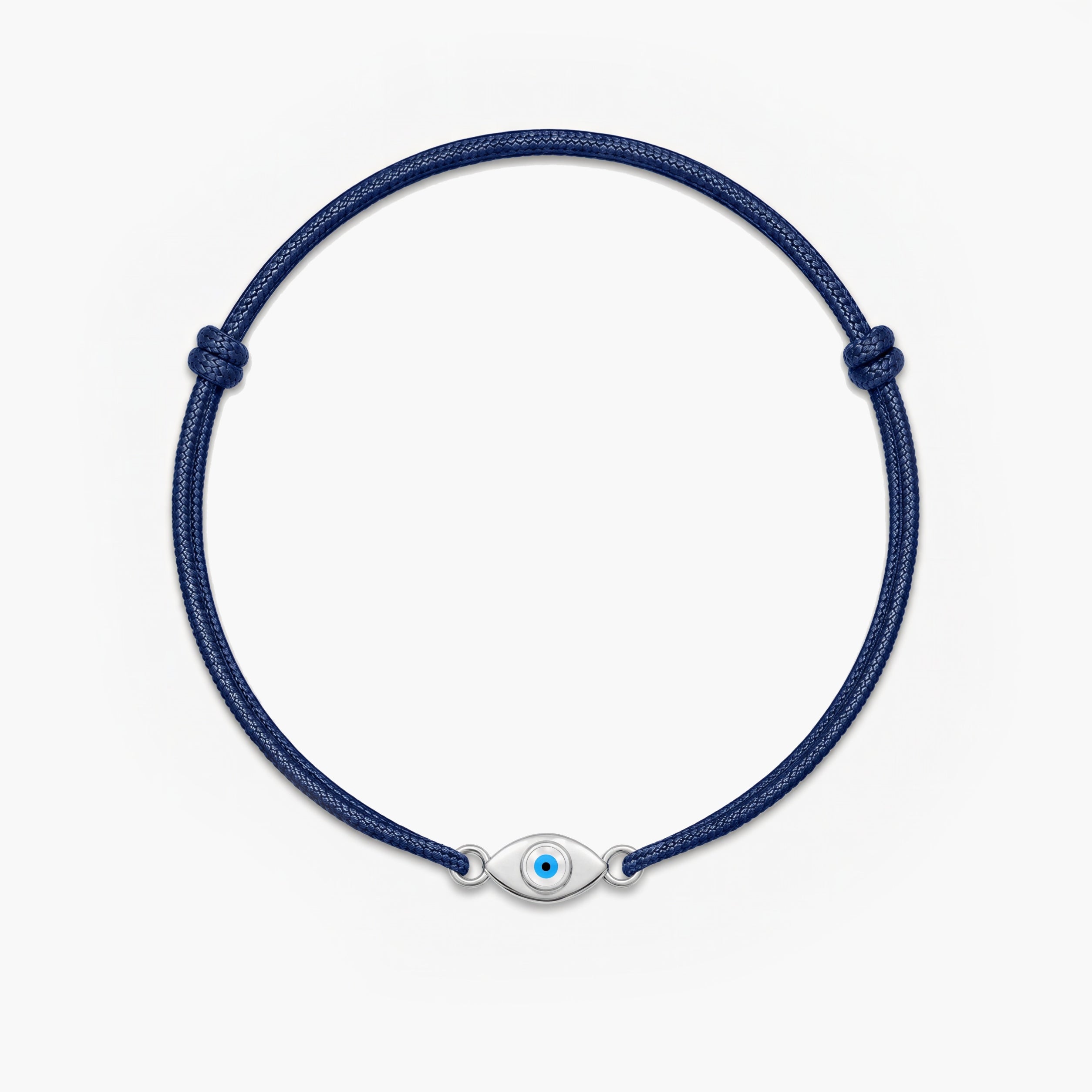 Cord Bracelet With Silver Evil Eye (Navy Blue)
