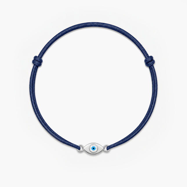 Cord Bracelet With Silver Evil Eye (Navy Blue)
