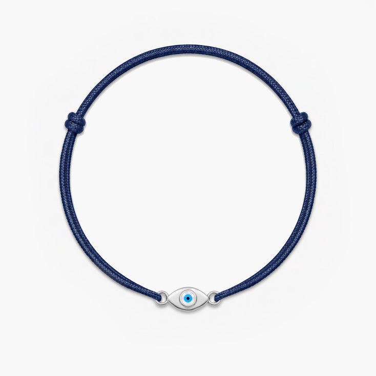 Cord Bracelet With Silver Evil Eye (Navy Blue)-Bracelet-Kompsós