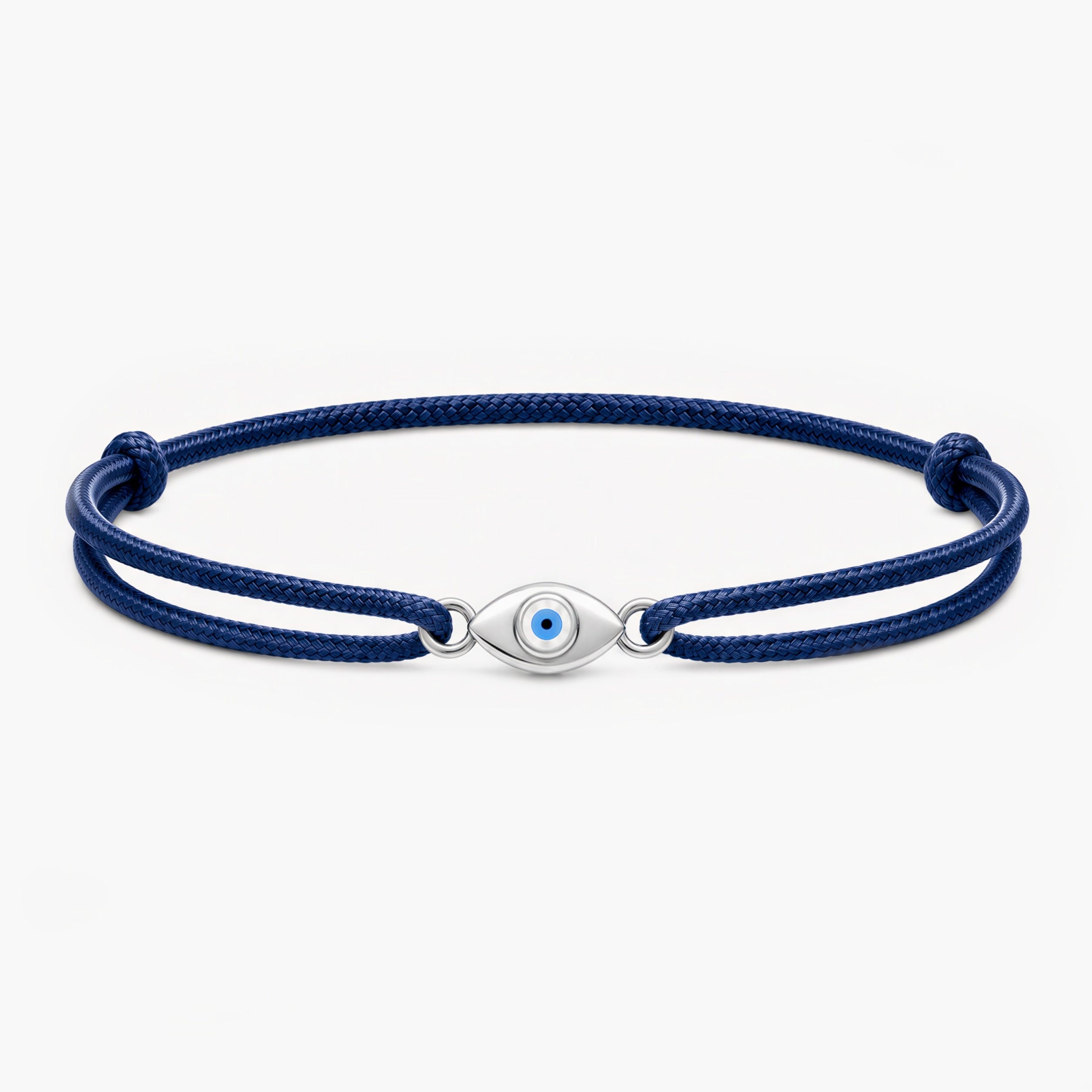 Cord Bracelet With Silver Evil Eye (Navy Blue)