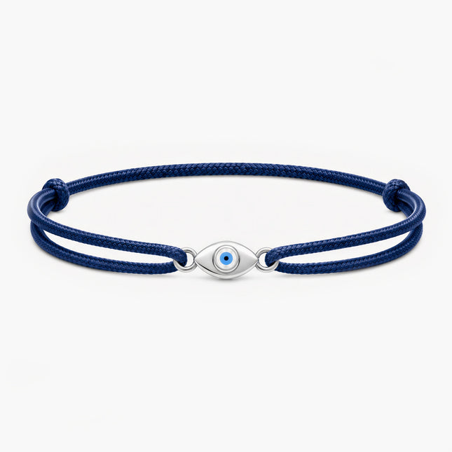 Cord Bracelet With Silver Evil Eye (Navy Blue)