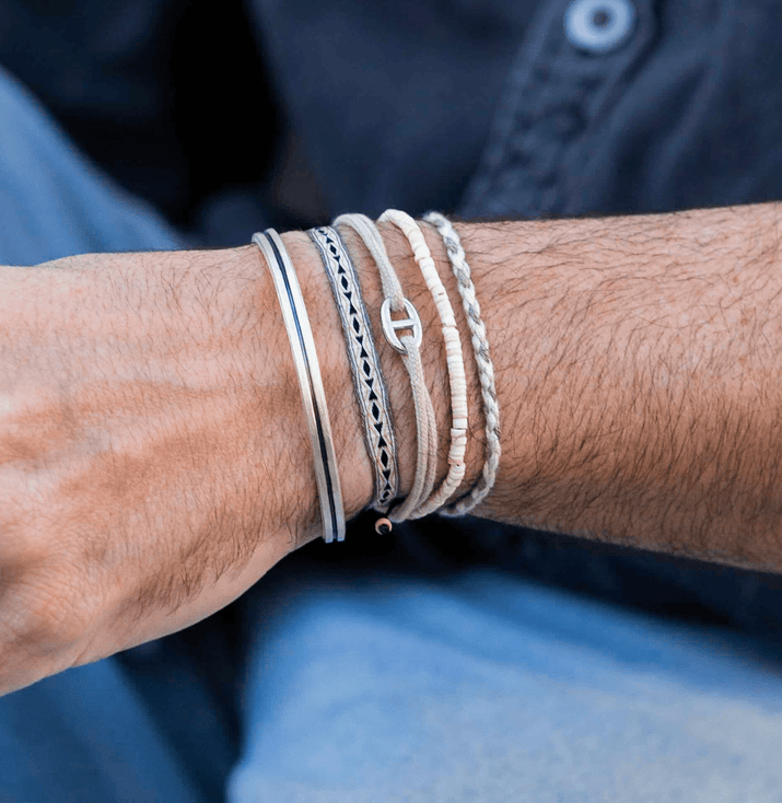 Cord Bracelet With Silver Link (Navy Blue)-Bracelet-Kompsós
