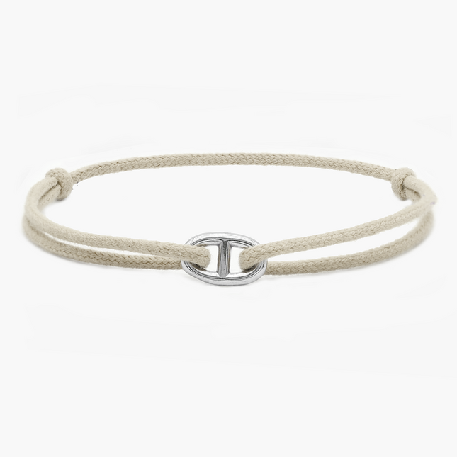 Cord Bracelet With Silver Link (Beige)-Bracelet-Kompsós
