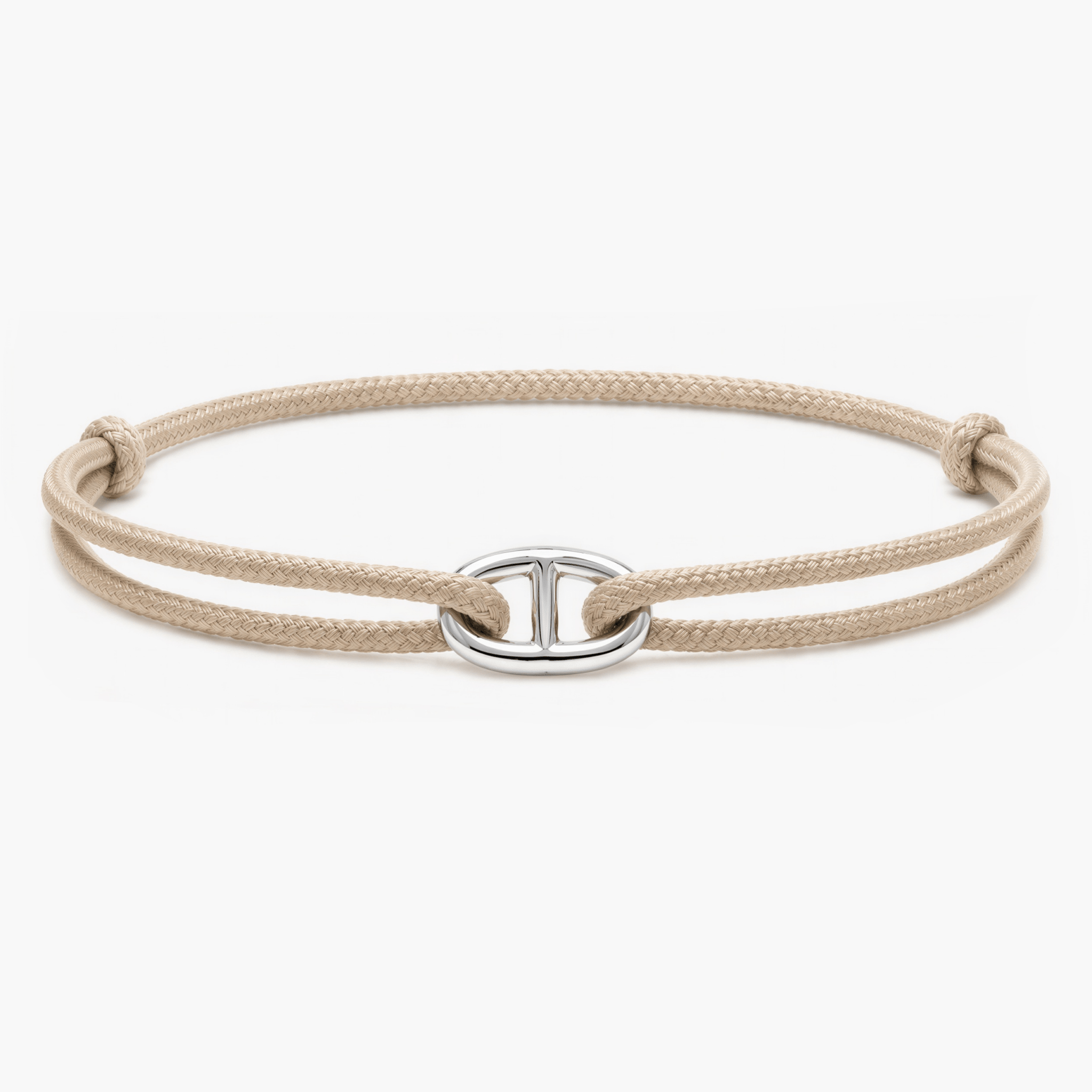 Cord Bracelet With Silver Link (Beige)-Bracelet-Kompsós