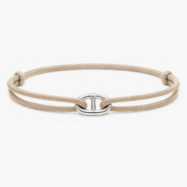 Cord Bracelet With Silver Link (Beige)-Bracelet-Kompsós