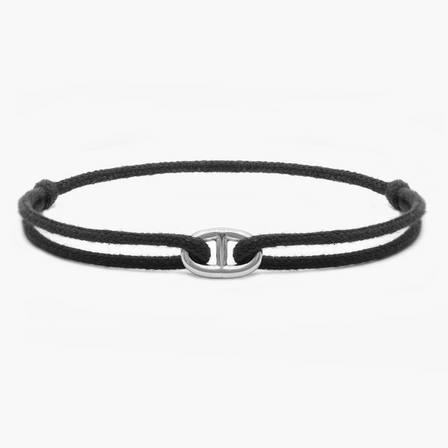 Cord Bracelet With Silver Link (Black)-Bracelet-Kompsós