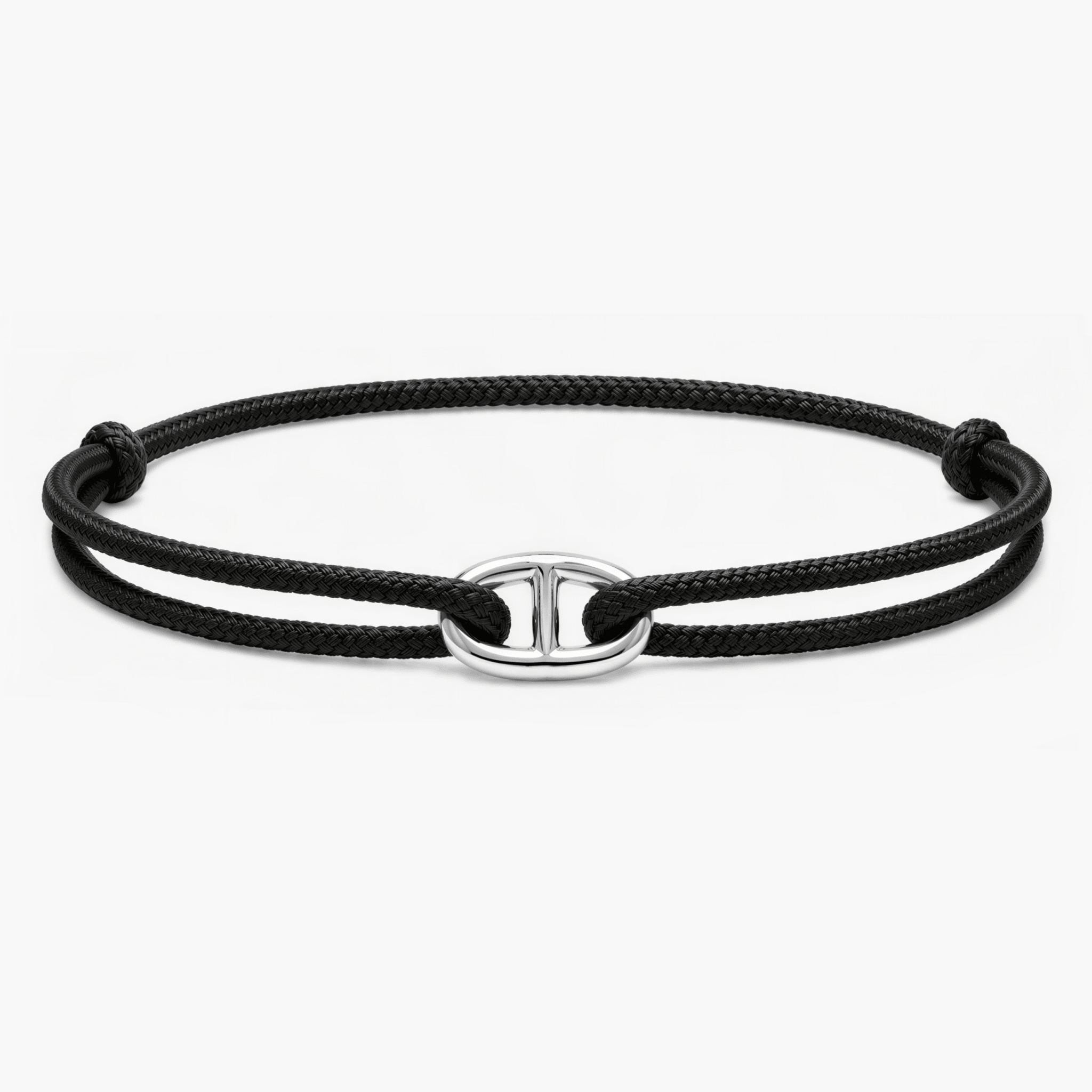 Cord Bracelet With Silver Link (Black)-Bracelet-Kompsós