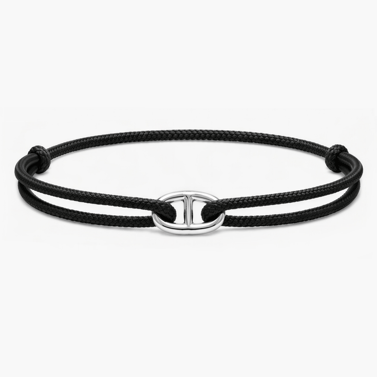 Cord Bracelet With Silver Link (Black)-Bracelet-Kompsós