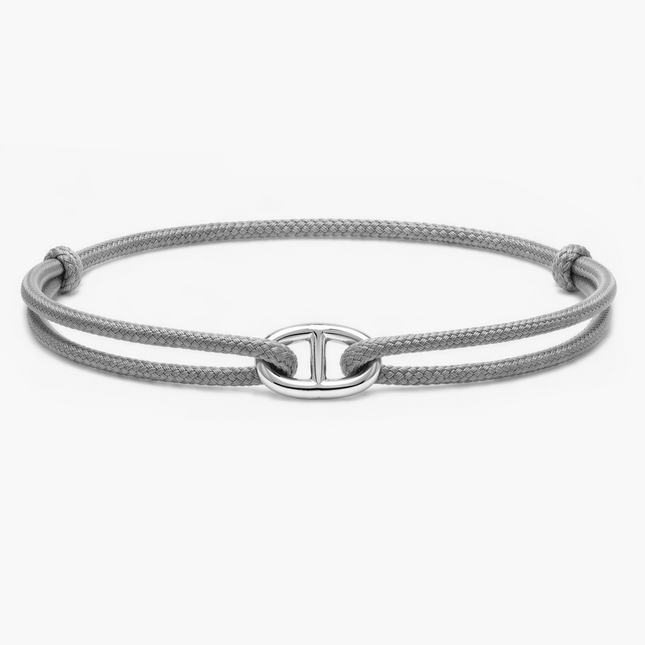 Cord Bracelet With Silver Link (Grey)-Bracelet-Kompsós