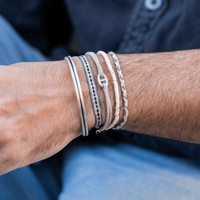 Cord Bracelet With Silver Link (Navy Blue)-Bracelet-Kompsós