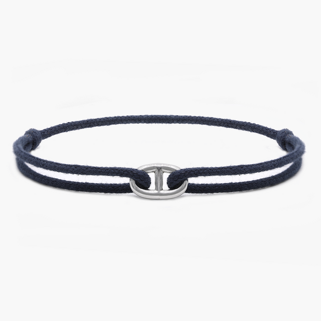 Cord Bracelet With Silver Link (Navy Blue)-Bracelet-Kompsós