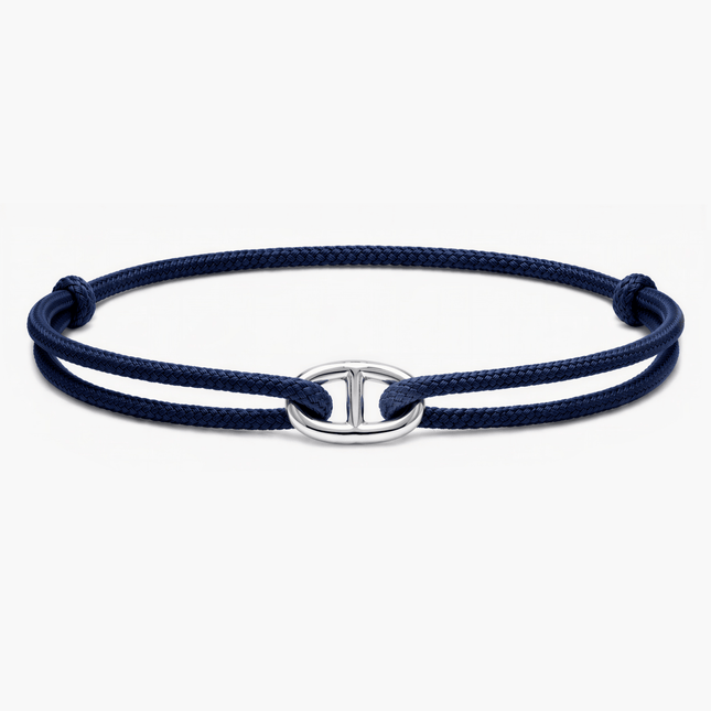 Cord Bracelet With Silver Link (Navy Blue)-Bracelet-Kompsós