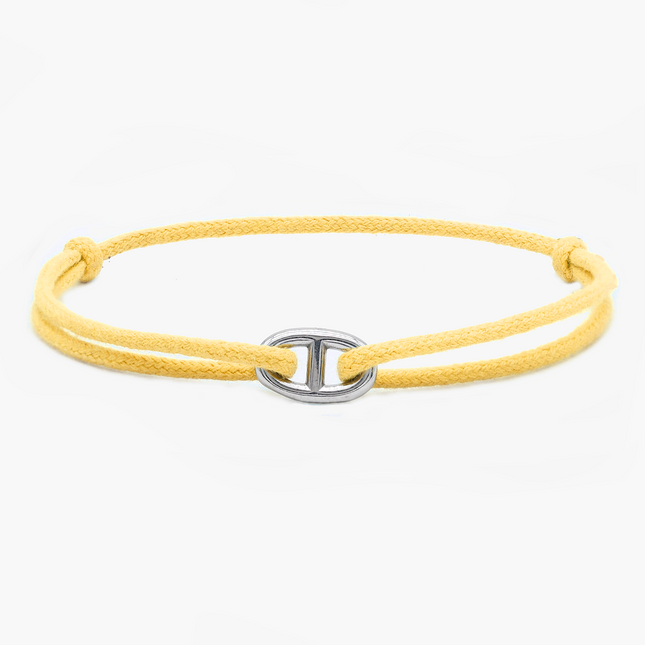 Cord Bracelet With Silver Link (Yellow)-Bracelet-Kompsós