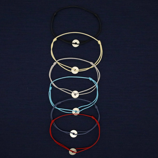 Cord Bracelet With Sterling Silver Round Button (Red)-Jewelry-Kompsós