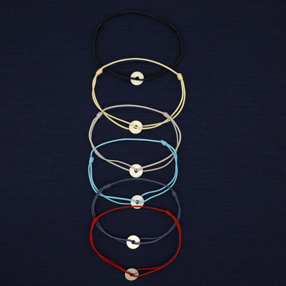 Cord Bracelet With Sterling Silver Round Button (Red)-Jewelry-Kompsós