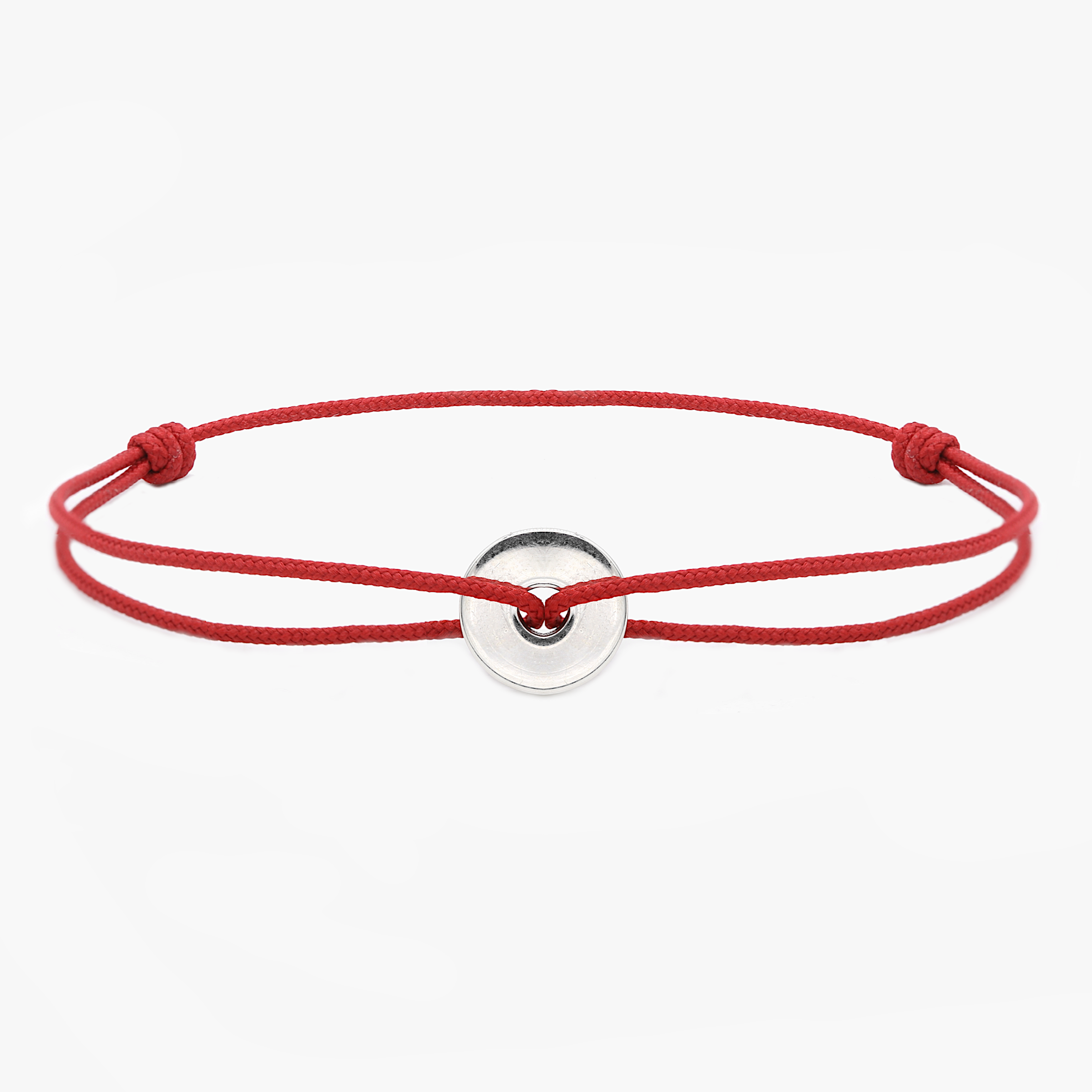 Cord Bracelet With Sterling Silver Round Button (Red)-Jewelry-Kompsós