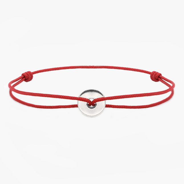 Cord Bracelet With Sterling Silver Round Button (Red)-Jewelry-Kompsós