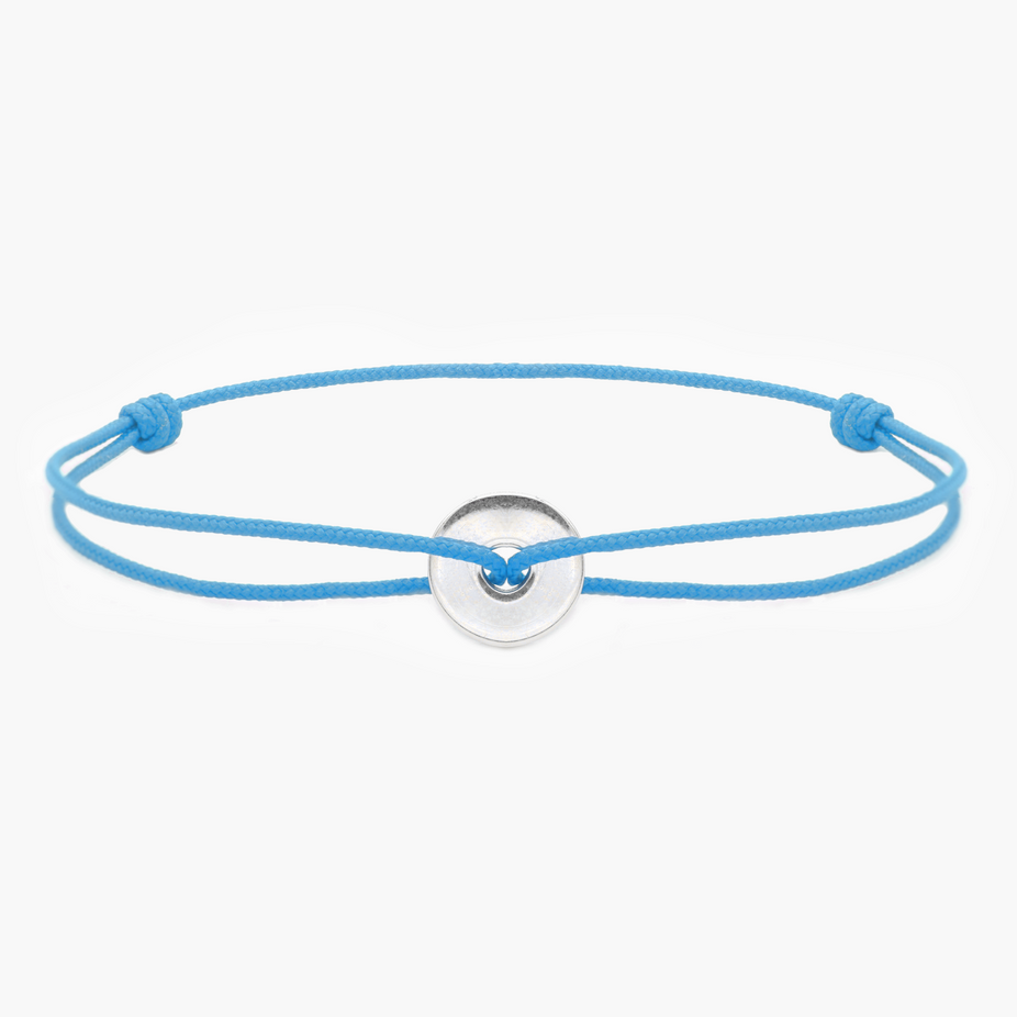 Cord Bracelet With Sterling Silver Round Button (Santorini Blue)-Jewelry-Kompsós