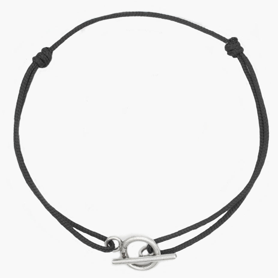 Cord Bracelet With Sterling Silver Toggle (Black)-Kompsós