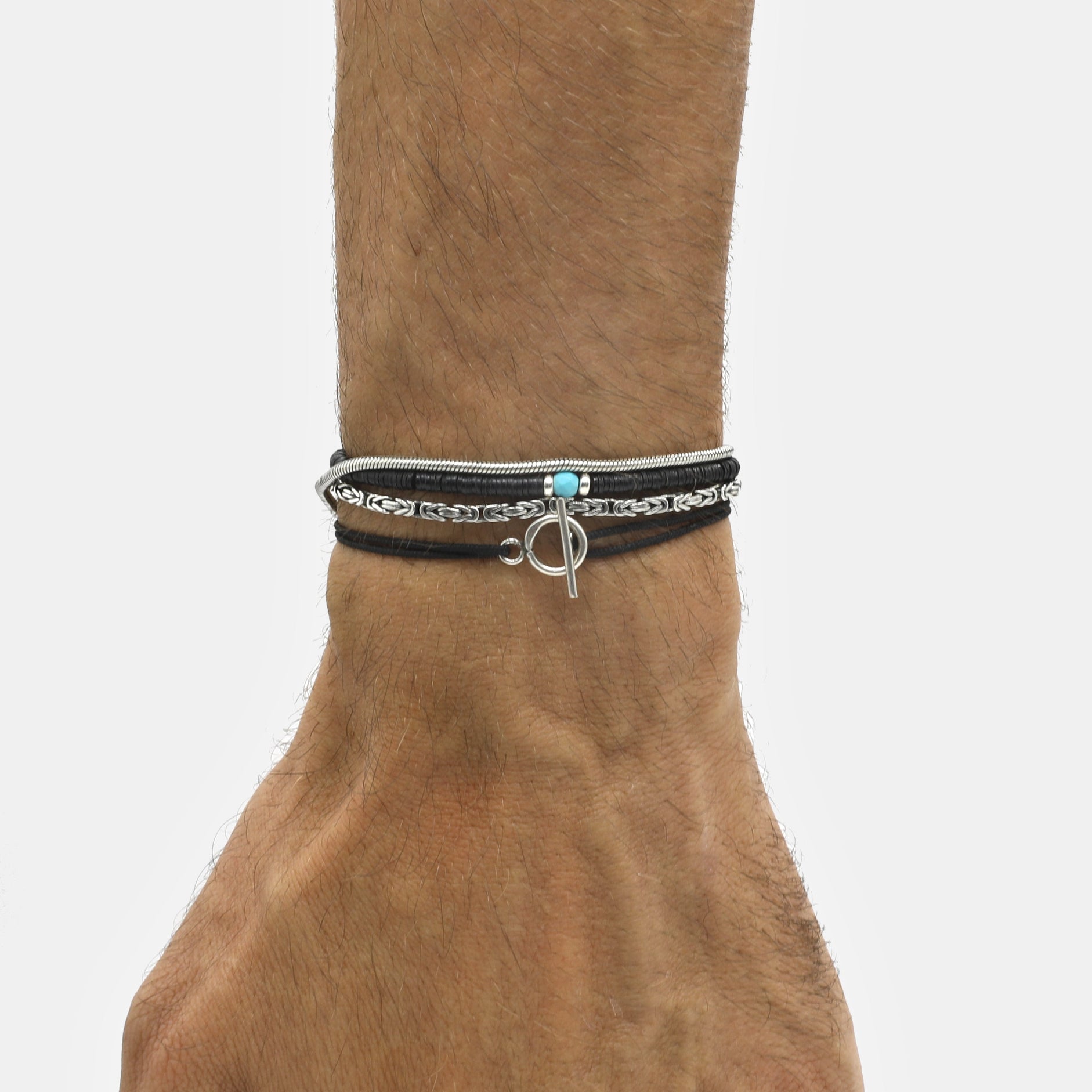 Cord Bracelet With Sterling Silver Toggle (Black)-Kompsós