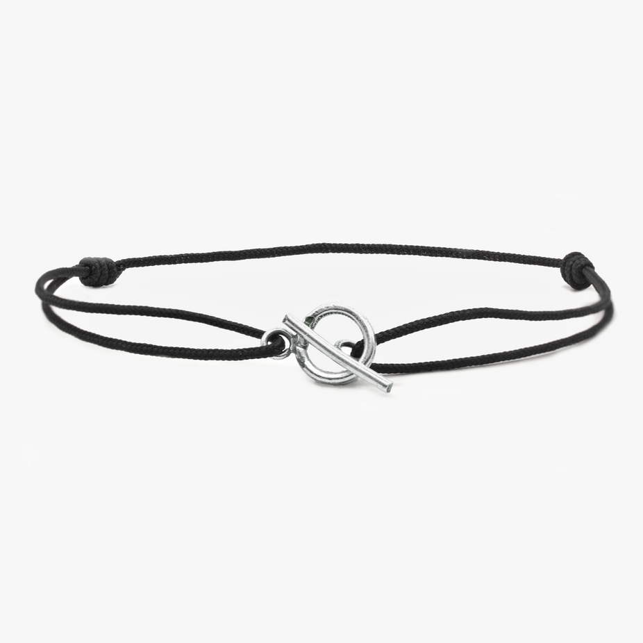 Cord Bracelet With Sterling Silver Toggle (Black)-Kompsós