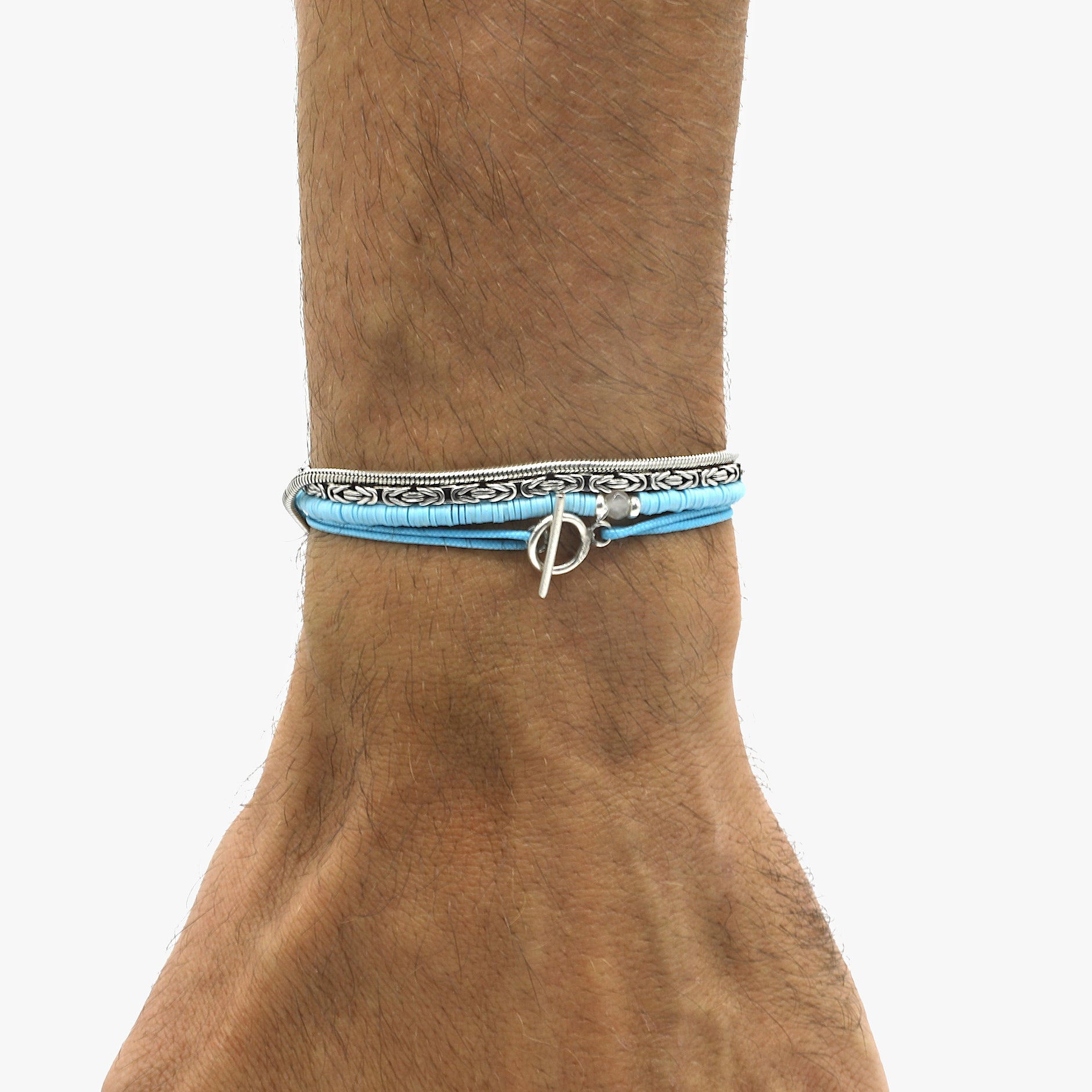 Cord Bracelet With Sterling Silver Toggle (Light Blue)-Kompsós