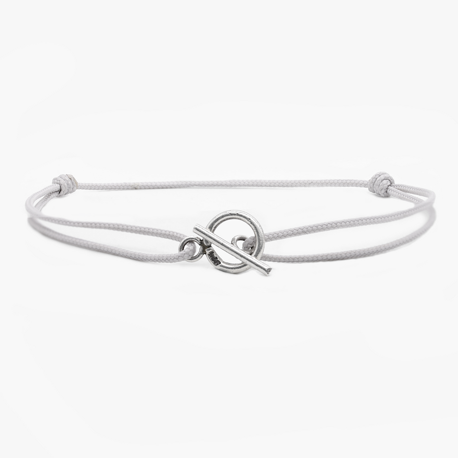 Cord Bracelet With Sterling Silver Toggle (Light Grey)-Kompsós