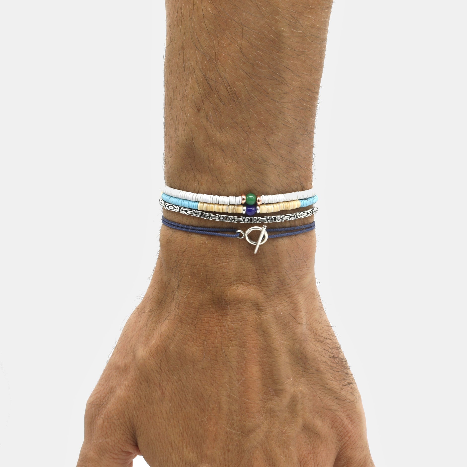 Cord Bracelet With Sterling Silver Toggle (Ocean Blue)-Kompsós