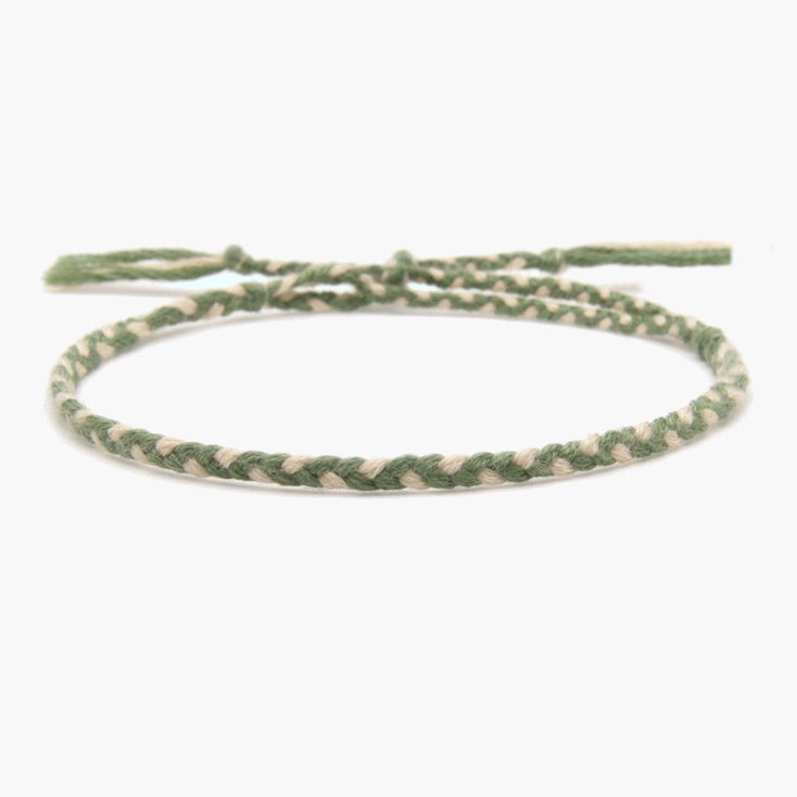 Cotton Temple Bracelet (Green/Cream)-Bracelet-Kompsós