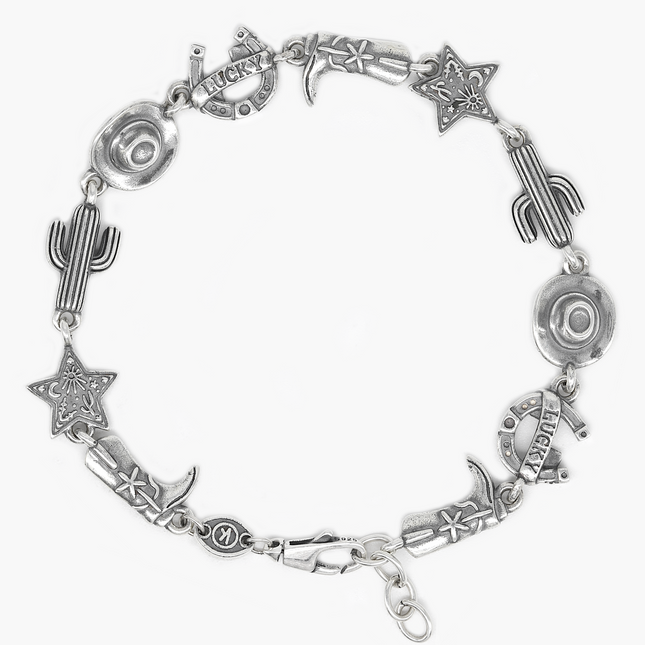 Cowboy Multi Charms Sterling Silver Bracelet-Bracelet-Kompsós