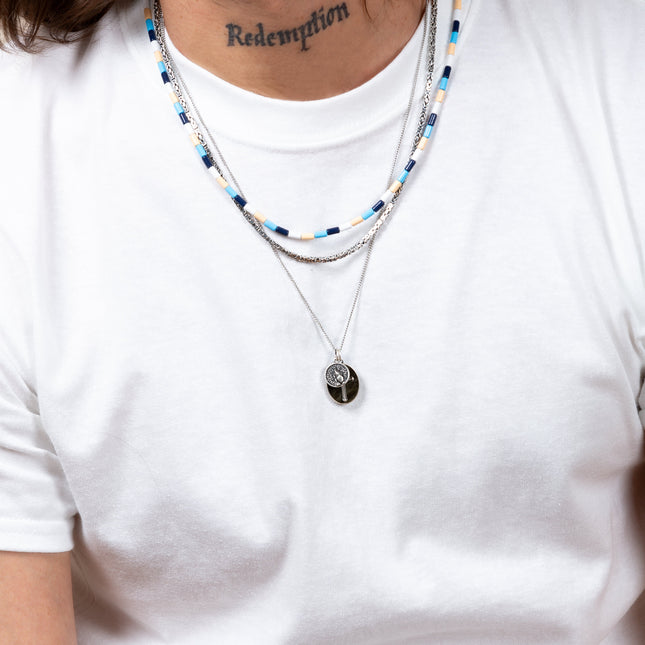 Cross Necklace With Obsidian Stone And Praying Hands-Necklace-Kompsós