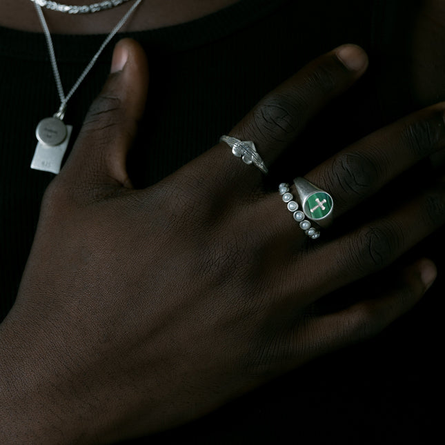 Cross Sterling Silver Ring With Malachite Stone-Ring-Kompsós