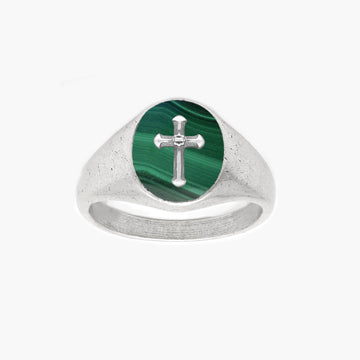 Cross Sterling Silver Ring With Malachite Stone-Ring-Kompsós