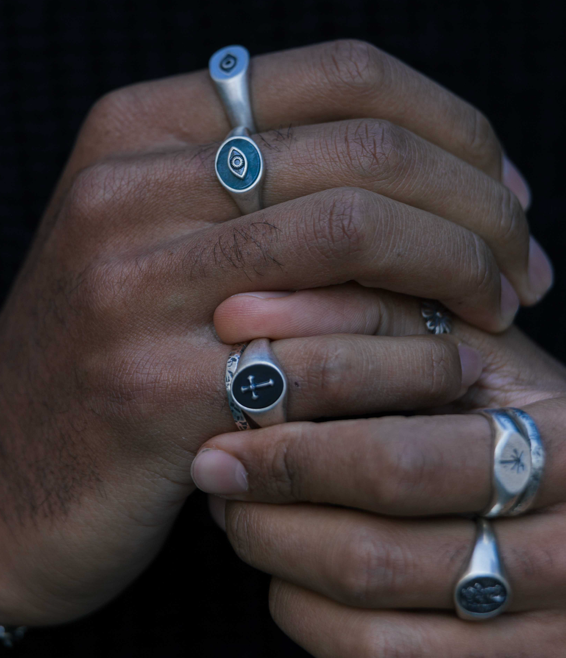 Cross Sterling Silver Ring With Matte Onyx Stone-Ring-Kompsós