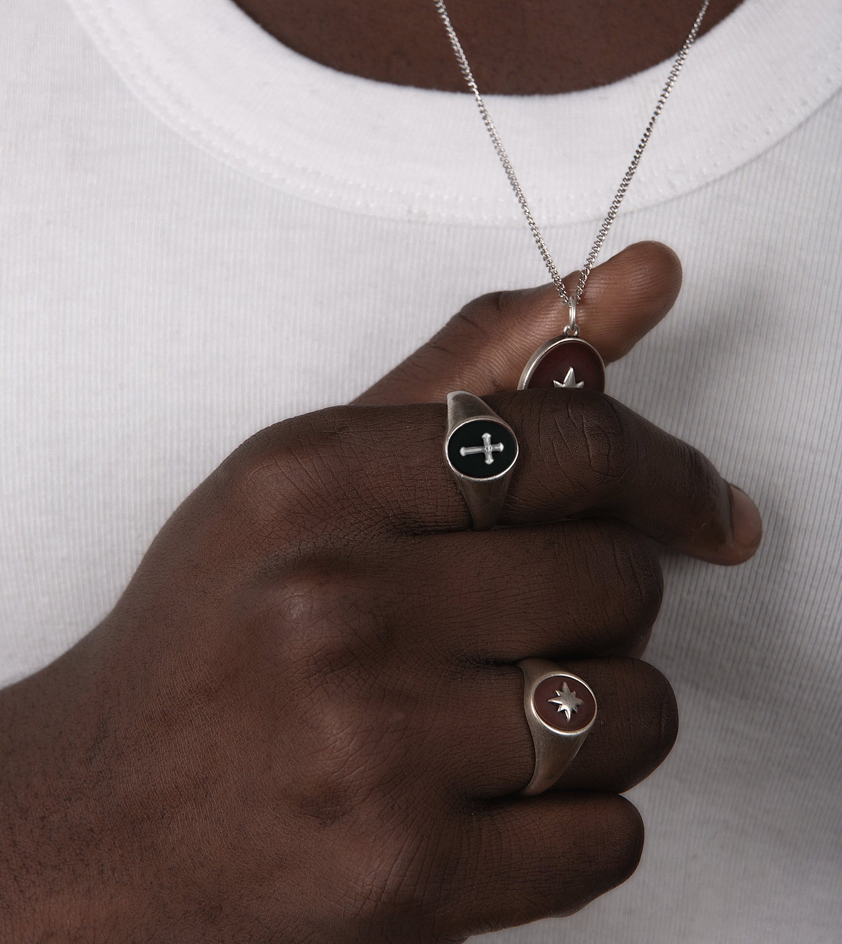 Cross Sterling Silver Ring With Matte Onyx Stone-Ring-Kompsós