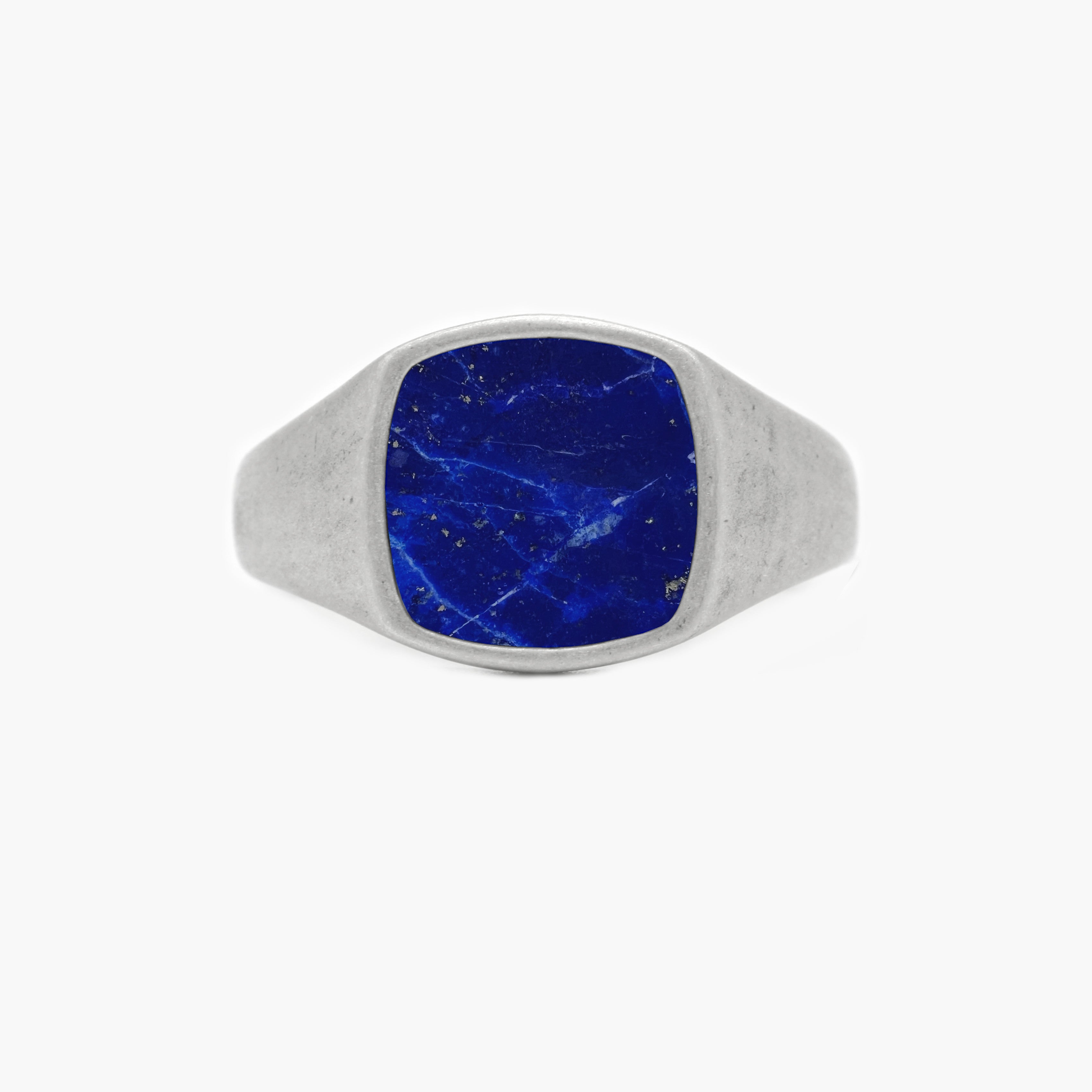 Cushion Signet Ring With Lapis Lazuli Stone-Ring-Kompsós