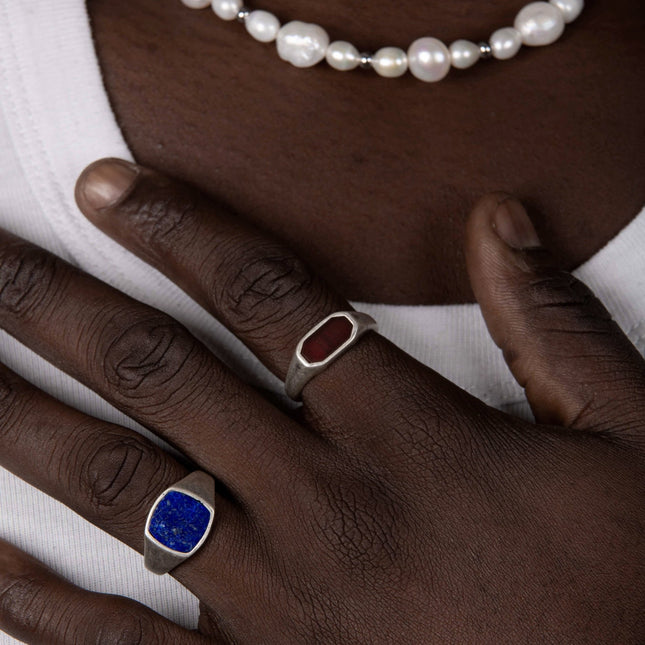 Cushion Signet Ring With Lapis Lazuli Stone-Ring-Kompsós