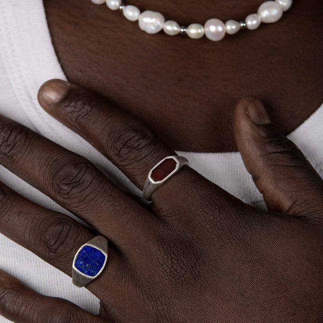 Cushion Signet Ring With Lapis Lazuli Stone-Ring-Kompsós