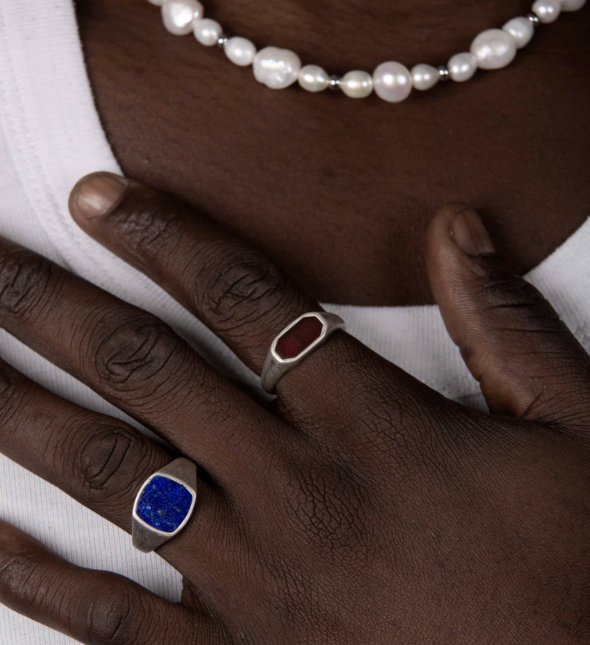 Cushion Signet Ring With Lapis Lazuli Stone-Ring-Kompsós