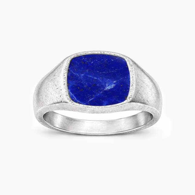 Cushion Signet Ring With Lapis Lazuli Stone-Ring-Kompsós