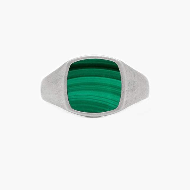 Cushion Signet Ring With Malachite Stone-Ring-Kompsós