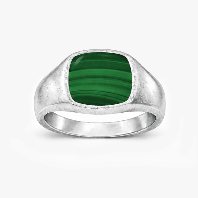 Cushion Signet Ring With Malachite Stone-Ring-Kompsós