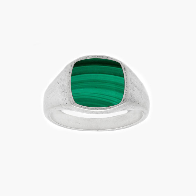 Cushion Signet Ring With Malachite Stone-Ring-Kompsós