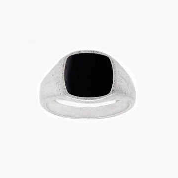 Cushion Signet Ring With Matte Onyx Stone-Ring-Kompsós