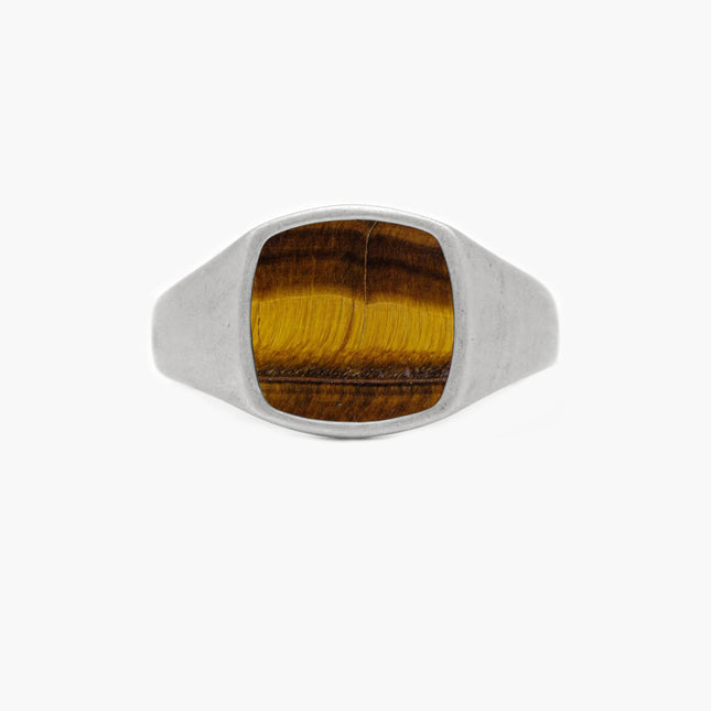 Cushion Signet Ring With Tiger Eye Stone-Ring-Kompsós