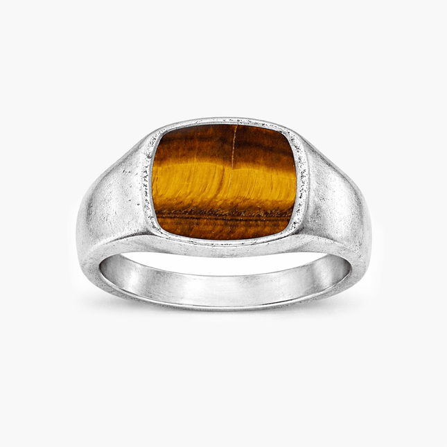Cushion Signet Ring With Tiger Eye Stone-Ring-Kompsós