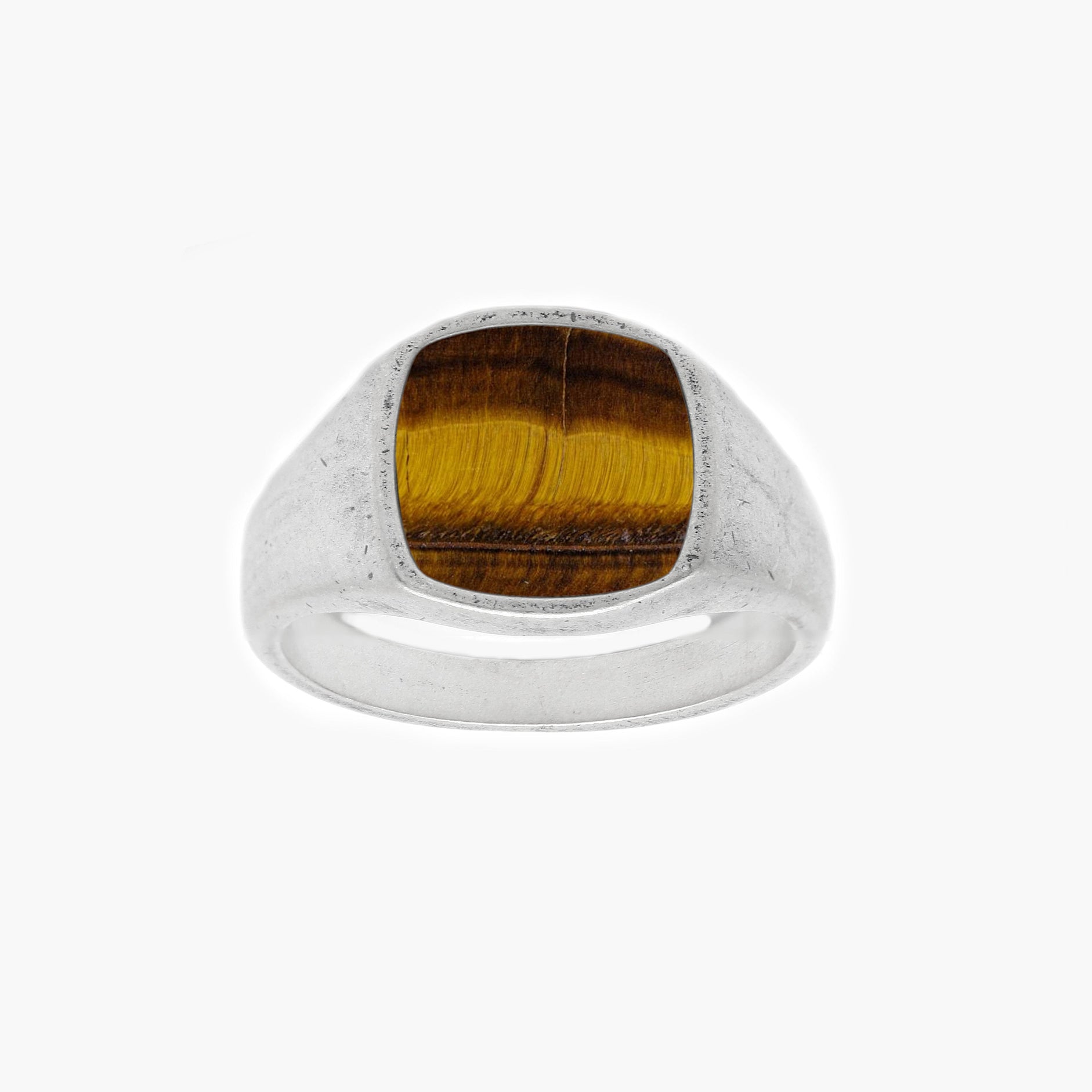Cushion Signet Ring With Tiger Eye Stone-Ring-Kompsós
