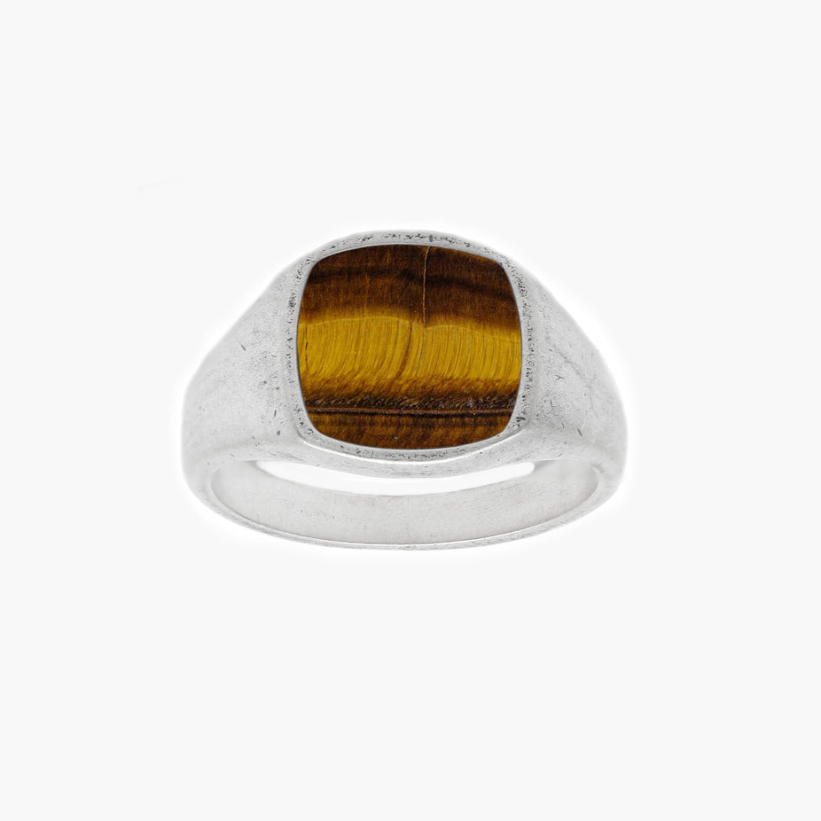 Cushion Signet Ring With Tiger Eye Stone-Ring-Kompsós