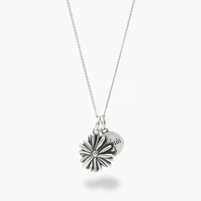 Daisy Silver Necklace With Blessed Charm-Necklace-Kompsós